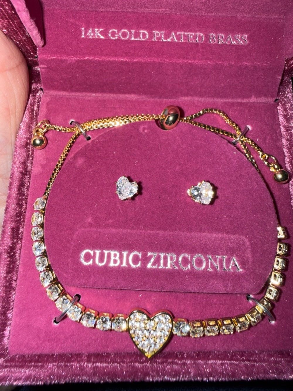 Gold-Tone Heart Tennis Bracelet with Clear Cubic Zirconia - Gold